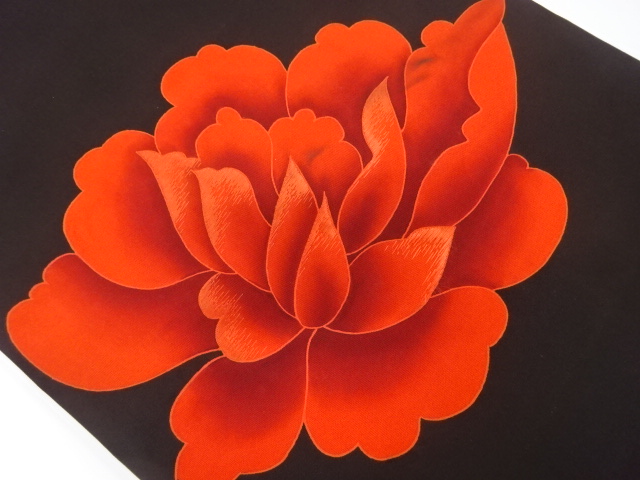 アンティーク　塩瀬　花模様刺繍名古屋帯